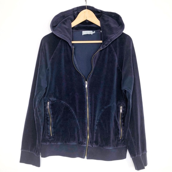 Vince Navy Velour Hoodie - Picture 1 of 9